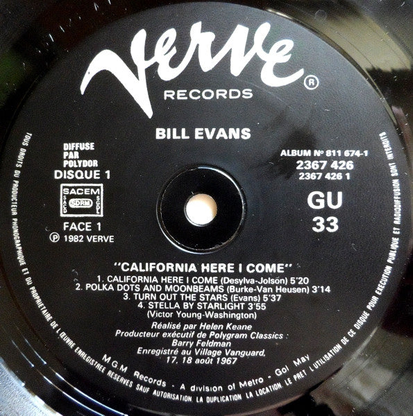 Bill Evans : California Here I Come (2xLP, Album, RE)