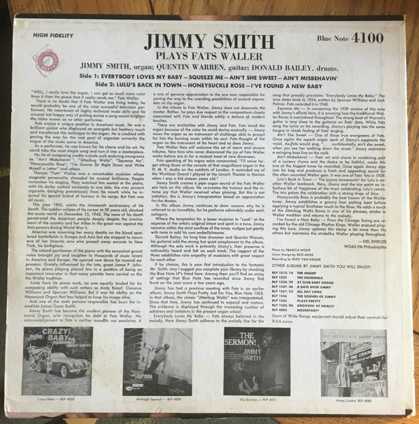 Jimmy Smith : Plays Fats Waller (LP, Album, Mono)