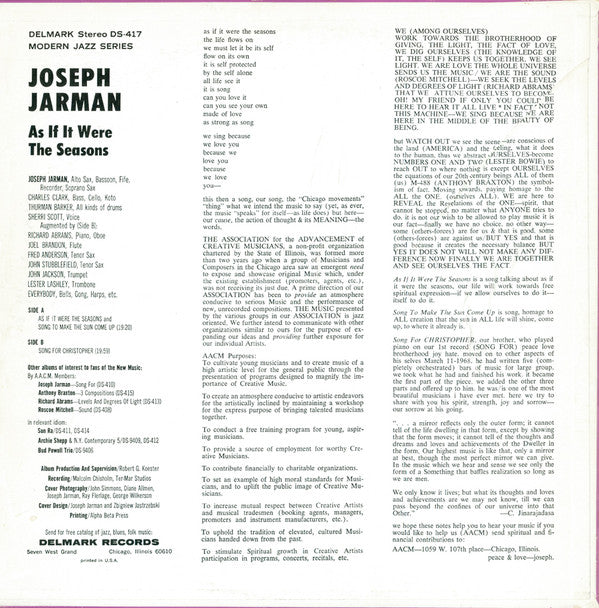 Joseph Jarman : As If It Were The Seasons (LP, Album, RE)