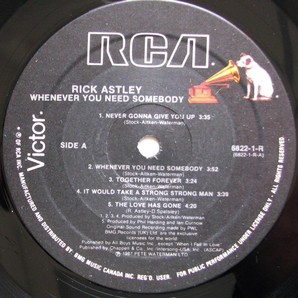 Rick Astley : Whenever You Need Somebody (LP, Album)