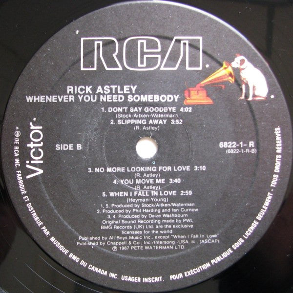 Rick Astley : Whenever You Need Somebody (LP, Album)