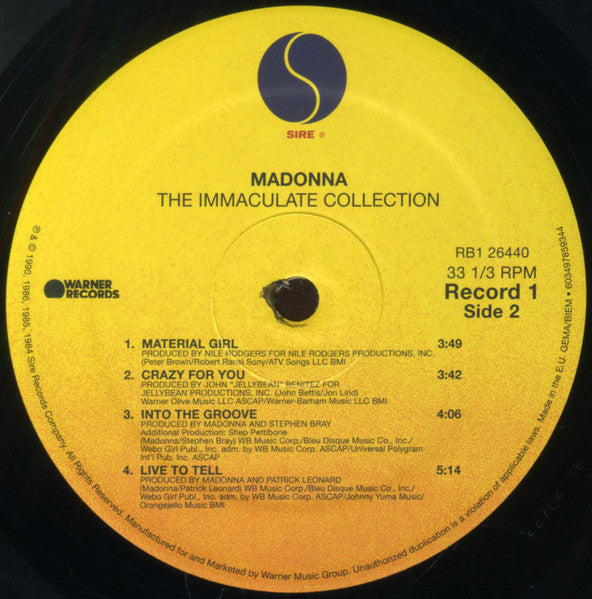 Madonna : The Immaculate Collection (2xLP, Comp, RE, Gat)