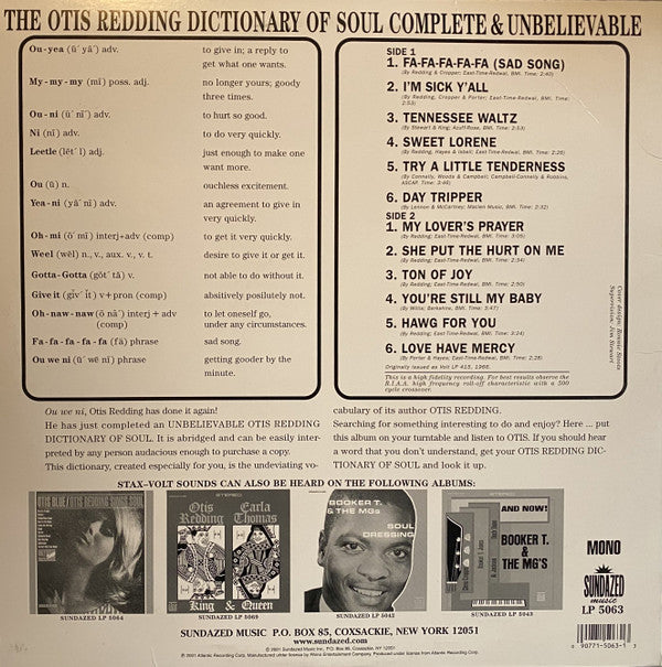 Otis Redding : The Otis Redding Dictionary Of Soul - Complete & Unbelievable (LP, Album, Mono, RE, 180)