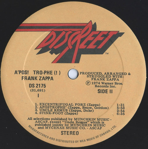 Frank Zappa : Apostrophe (') (LP, Album, RE, Imp)