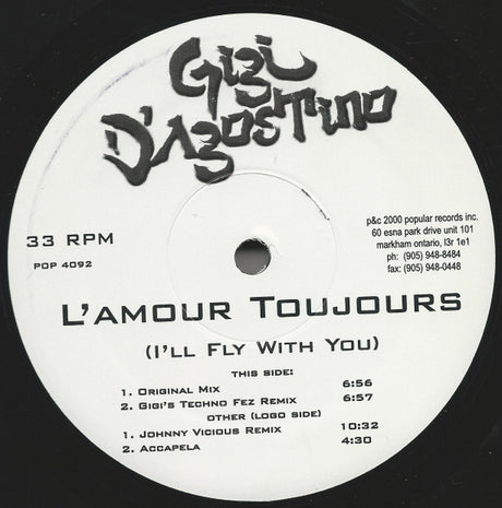 Gigi D'Agostino : L'Amour Toujours (I'll Fly With You) (12", Maxi)