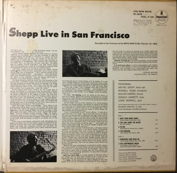 Archie Shepp : Live In San Francisco (LP, Album, Mono, Gat)