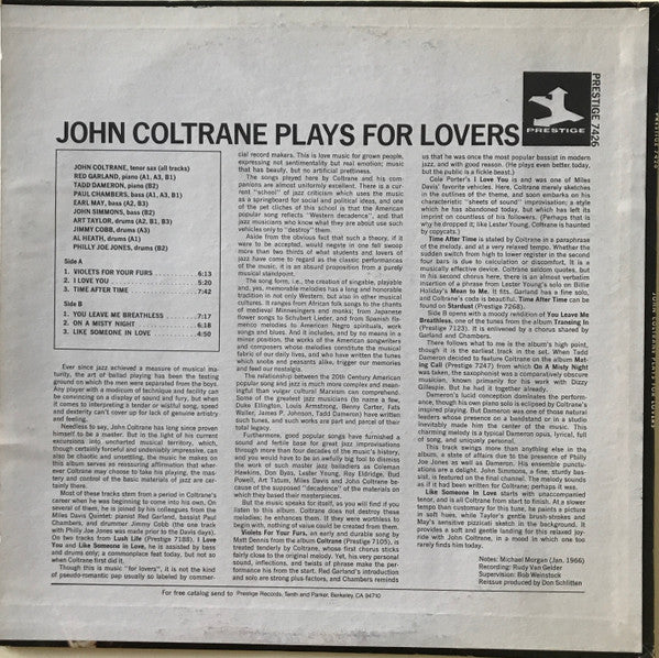 John Coltrane : John Coltrane Plays For Lovers (LP, Comp, RM, RP, Pit)