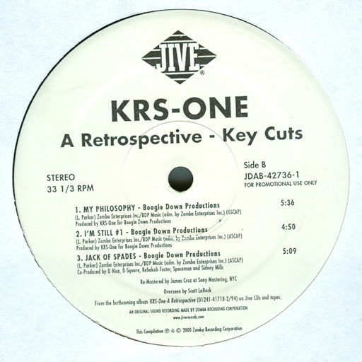 KRS-One : A Retrospective - Key Cuts (12", Promo, Smplr)