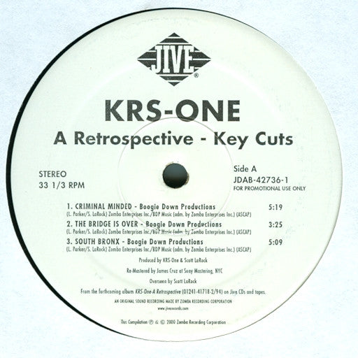 KRS-One : A Retrospective - Key Cuts (12", Promo, Smplr)