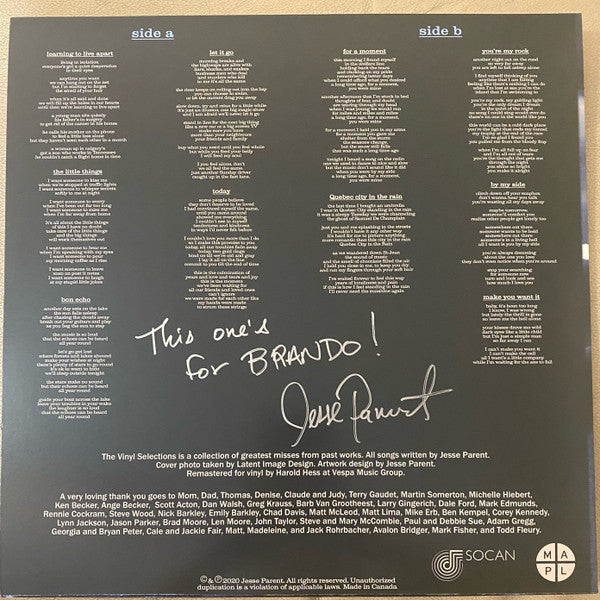 Jesse Parent : For A Moment The Vinyl Selections (LP, Album)