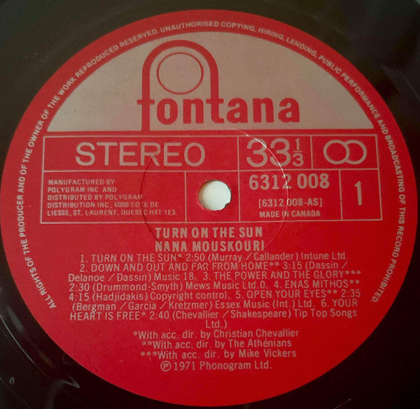 Nana Mouskouri : Turn On The Sun (LP)
