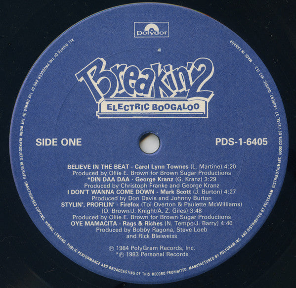 Various : Breakin' 2 - Electric Boogaloo - Original Soundtrack Recording (LP, Album)
