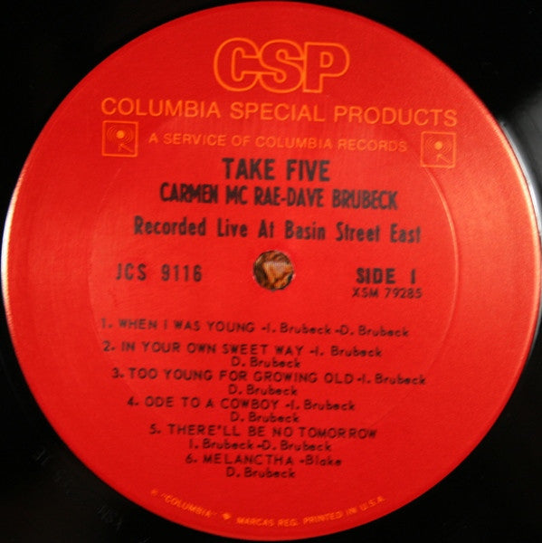 Carmen McRae - Dave Brubeck : Take Five (Recorded Live At Basin Street East) (LP, Album, RE)