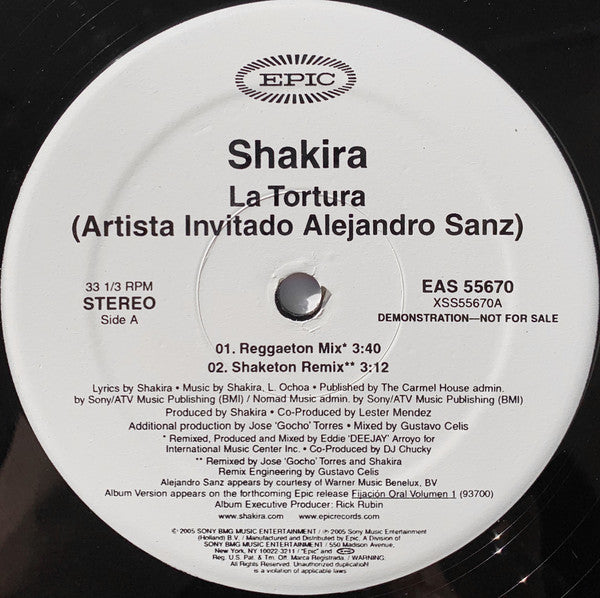 Shakira Artista Invitado Alejandro Sanz : La Tortura (12", Promo)