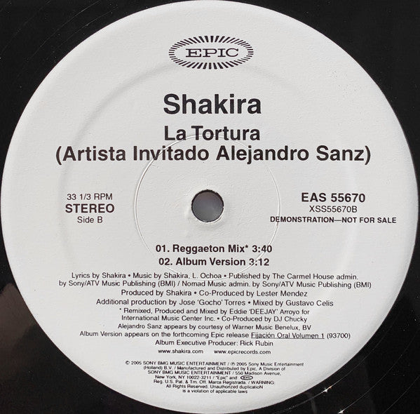 Shakira Artista Invitado Alejandro Sanz : La Tortura (12", Promo)