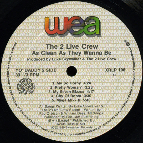 The 2 Live Crew : As Clean As They Wanna Be (LP, Album)