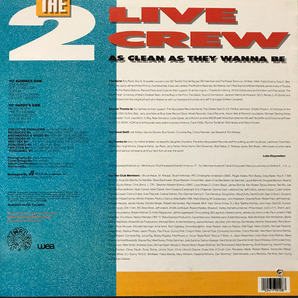 The 2 Live Crew : As Clean As They Wanna Be (LP, Album)