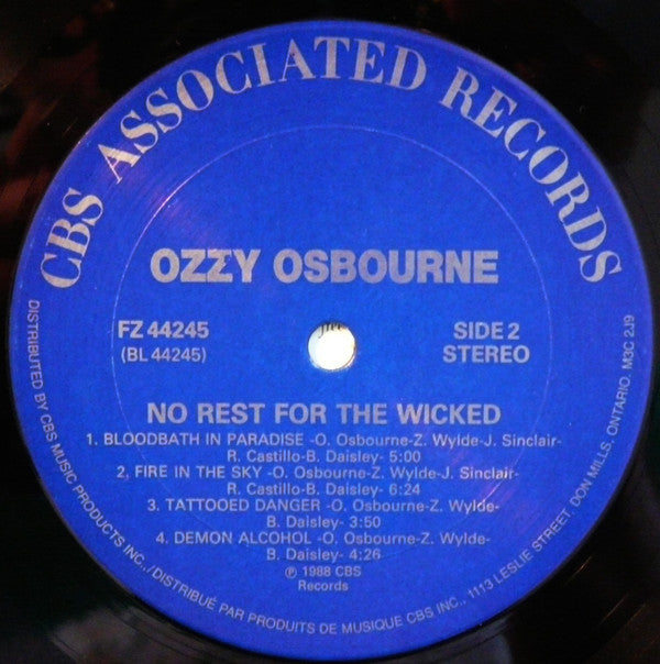 Ozzy Osbourne : No Rest For The Wicked (LP, Album)
