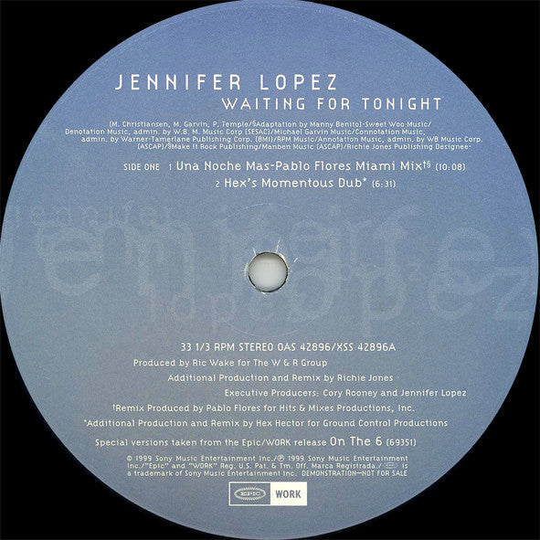 Jennifer Lopez : Waiting For Tonight (Promo #2) (12", Promo)