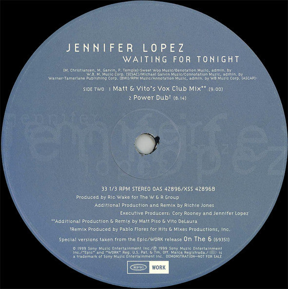 Jennifer Lopez : Waiting For Tonight (Promo #2) (12", Promo)