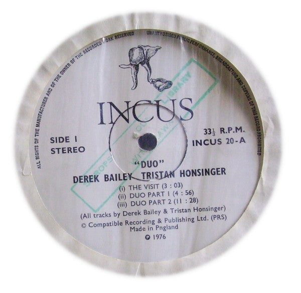Derek Bailey / Tristan Honsinger : Duo (LP, Album)