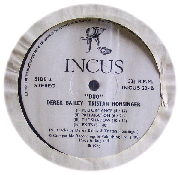 Derek Bailey / Tristan Honsinger : Duo (LP, Album)