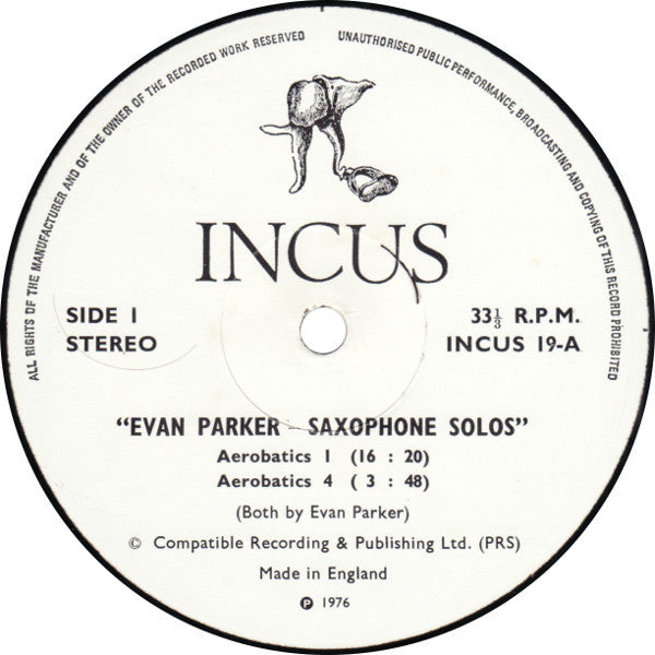 Evan Parker : Saxophone Solos (LP)