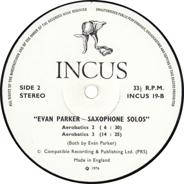 Evan Parker : Saxophone Solos (LP)