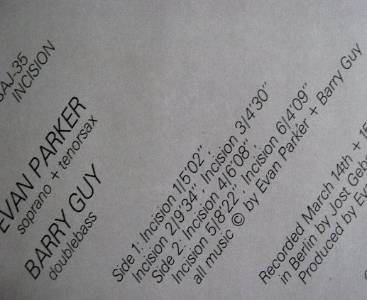Evan Parker / Barry Guy : Incision (LP, Album)