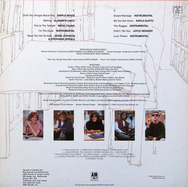Various : The Breakfast Club (Original Motion Picture Soundtrack) (LP, Album)