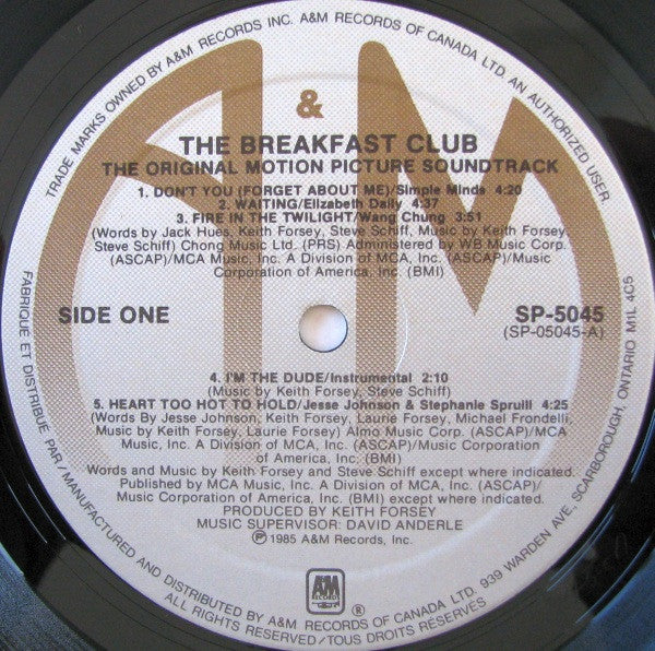 Various : The Breakfast Club (Original Motion Picture Soundtrack) (LP, Album)