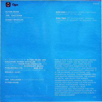 Elton Dean / Joe Gallivan / Kenny Wheeler : The Cheque Is In The Mail (LP, Album)