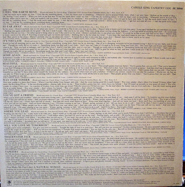 Carole King : Tapestry (LP, Album, RE, Gat)