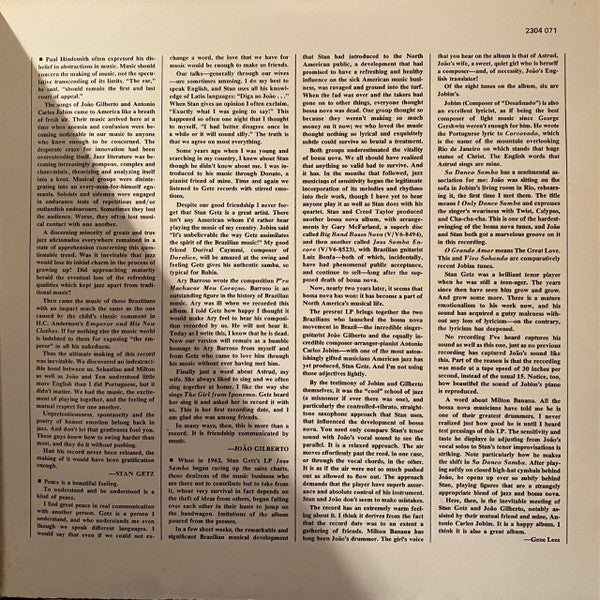 Stan Getz / João Gilberto Featuring Antonio Carlos Jobim : Getz / Gilberto (LP, Album, Gat)