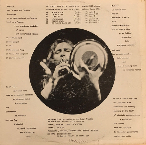 Paul Rutherford (2) : The Gentle Harm Of The Bourgeoisie (LP)