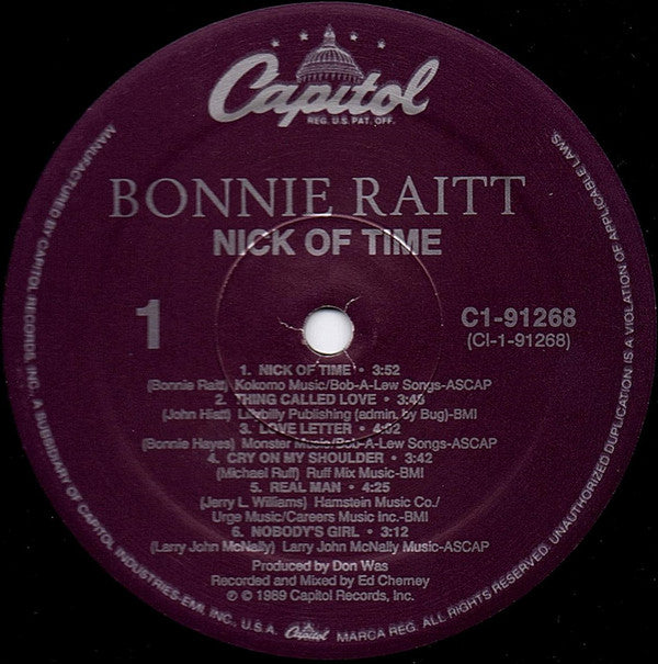 Bonnie Raitt : Nick Of Time (LP, Album, Spe)