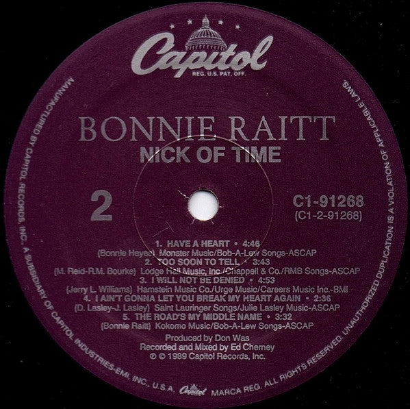 Bonnie Raitt : Nick Of Time (LP, Album, Spe)