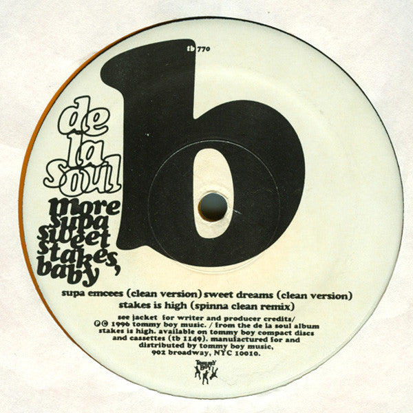 De La Soul : More Supa Sweet Stakes, Baby (12", Promo, Ora)