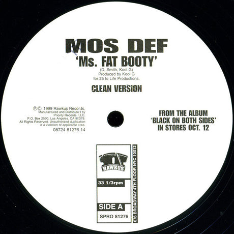 Mos Def : Ms. Fat Booty (12", Single, Promo)