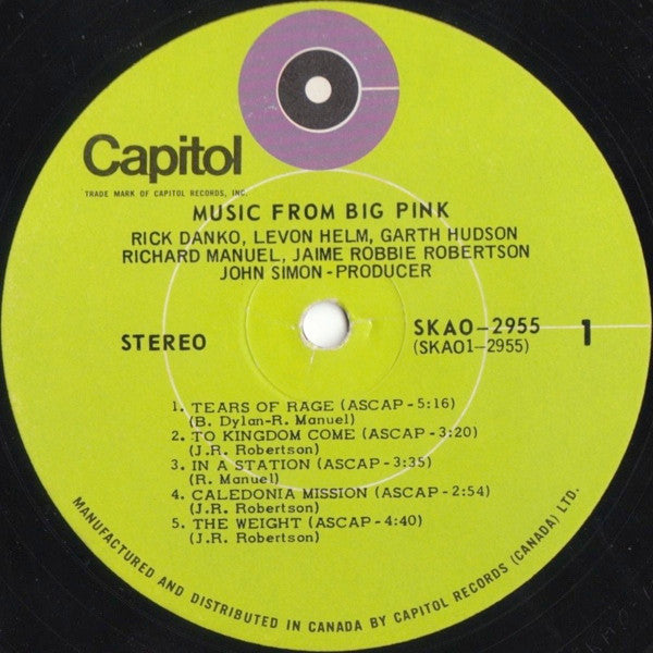 The Band : Music From Big Pink (LP, Album, Gat)