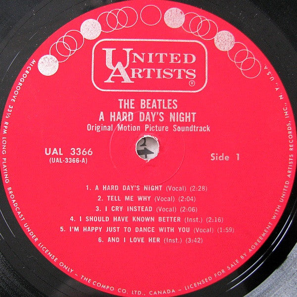 The Beatles : A Hard Day's Night (Original Motion Picture Sound Track) (LP, Album, Mono)