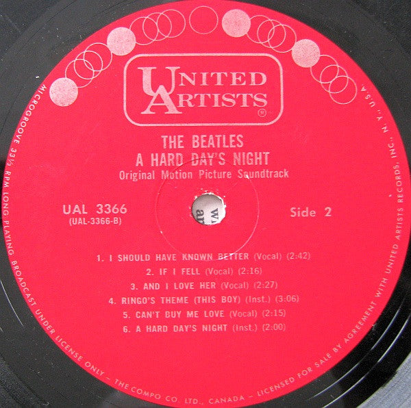 The Beatles : A Hard Day's Night (Original Motion Picture Sound Track) (LP, Album, Mono)