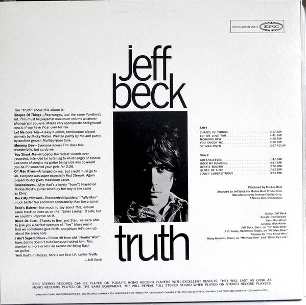 Jeff Beck : Truth (LP, Album, RE)