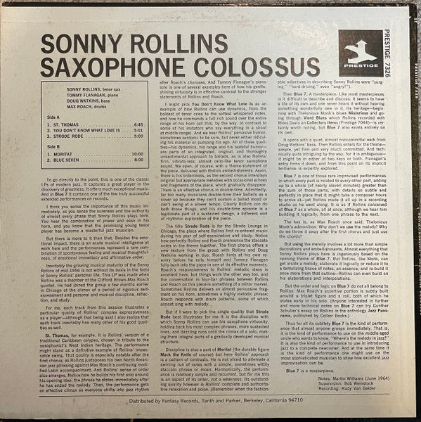 Sonny Rollins : Saxophone Colossus (LP, Album, RE)