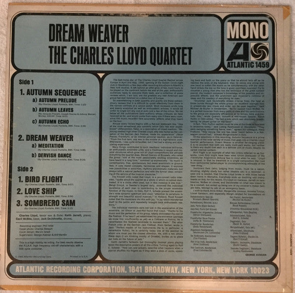 The Charles Lloyd Quartet : Dream Weaver (LP, Album, Mono)