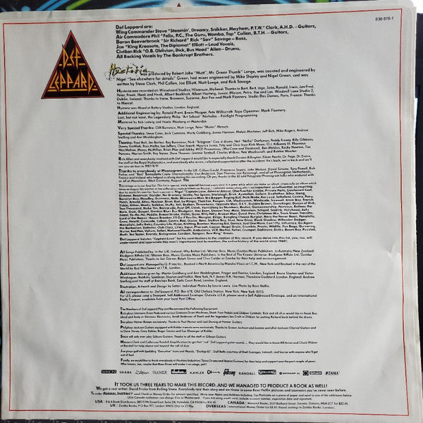Def Leppard : Hysteria (LP, Album, Cin)