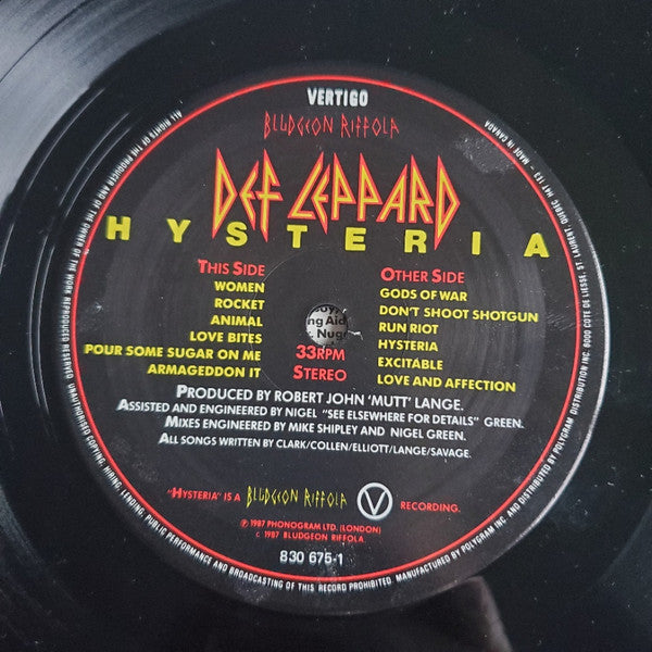 Def Leppard : Hysteria (LP, Album, Cin)