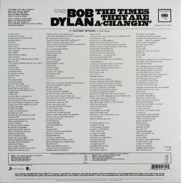 Bob Dylan : The Times They Are A-Changin' (LP, Album, Mono, RE, 180)