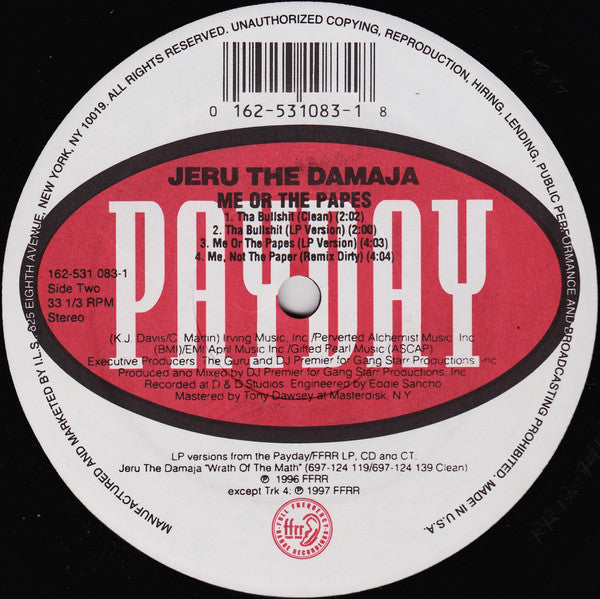 Jeru The Damaja : Me Or The Papes (12")
