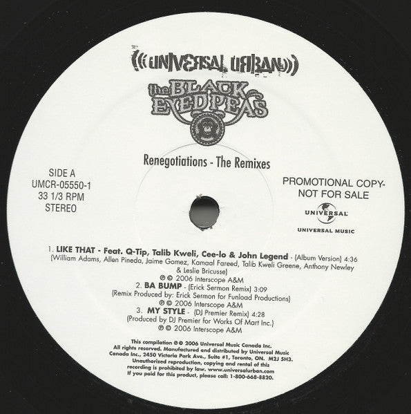 Black Eyed Peas : Renegotiations (The Remixes) (12", Promo)